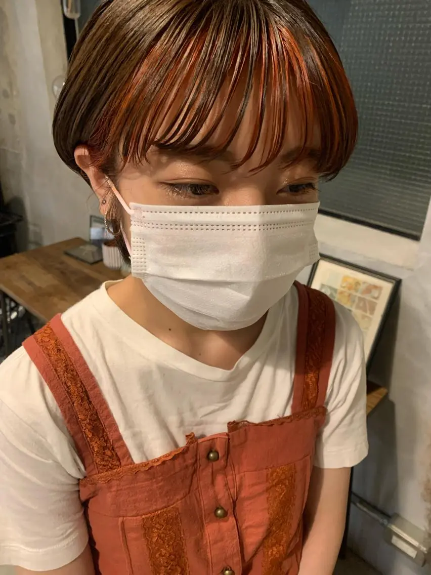 ショート カラー オレンジ カット 西山 紗耶香🪽 透明感カラー/ボブのヘアスタイル
