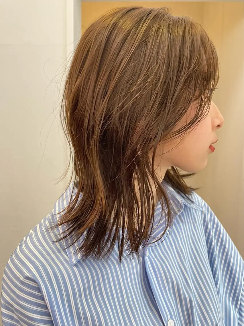 ミディアム カラー ヘアアレンジ 透明感カラー 抜け感ボブ×パーマ |kazaneのヘアスタイル