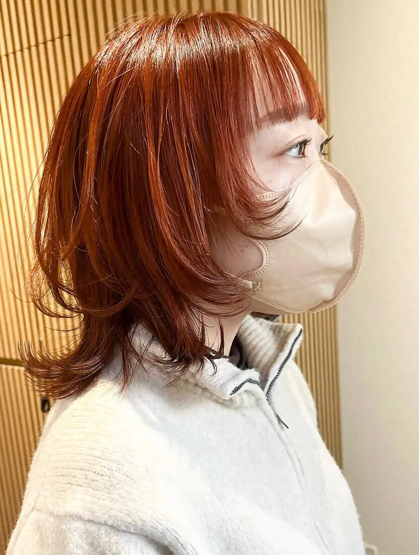 ミディアム ウルフカット レイヤー縮毛矯正 ささきすずね💗のヘアスタイル
