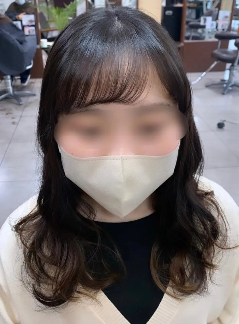 ミディアム ミディアムパーマ カット 縮毛矯正 レイヤー/艶髪カラー 森本くるみのヘアスタイル