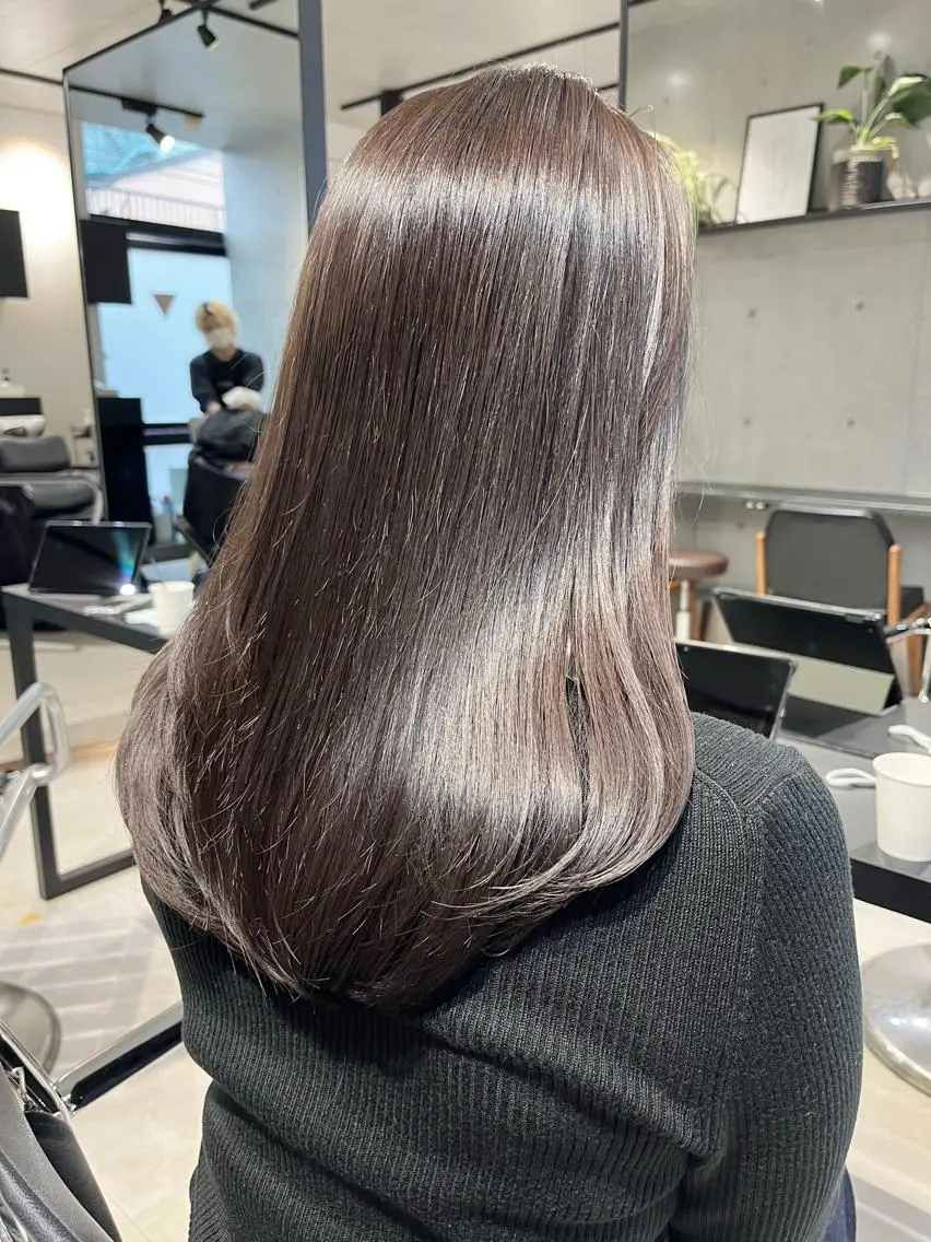 セミロング カラー パーマ ヘアアレンジ 透明感/オリーブ/ グレージュ/YUKAのヘアスタイル