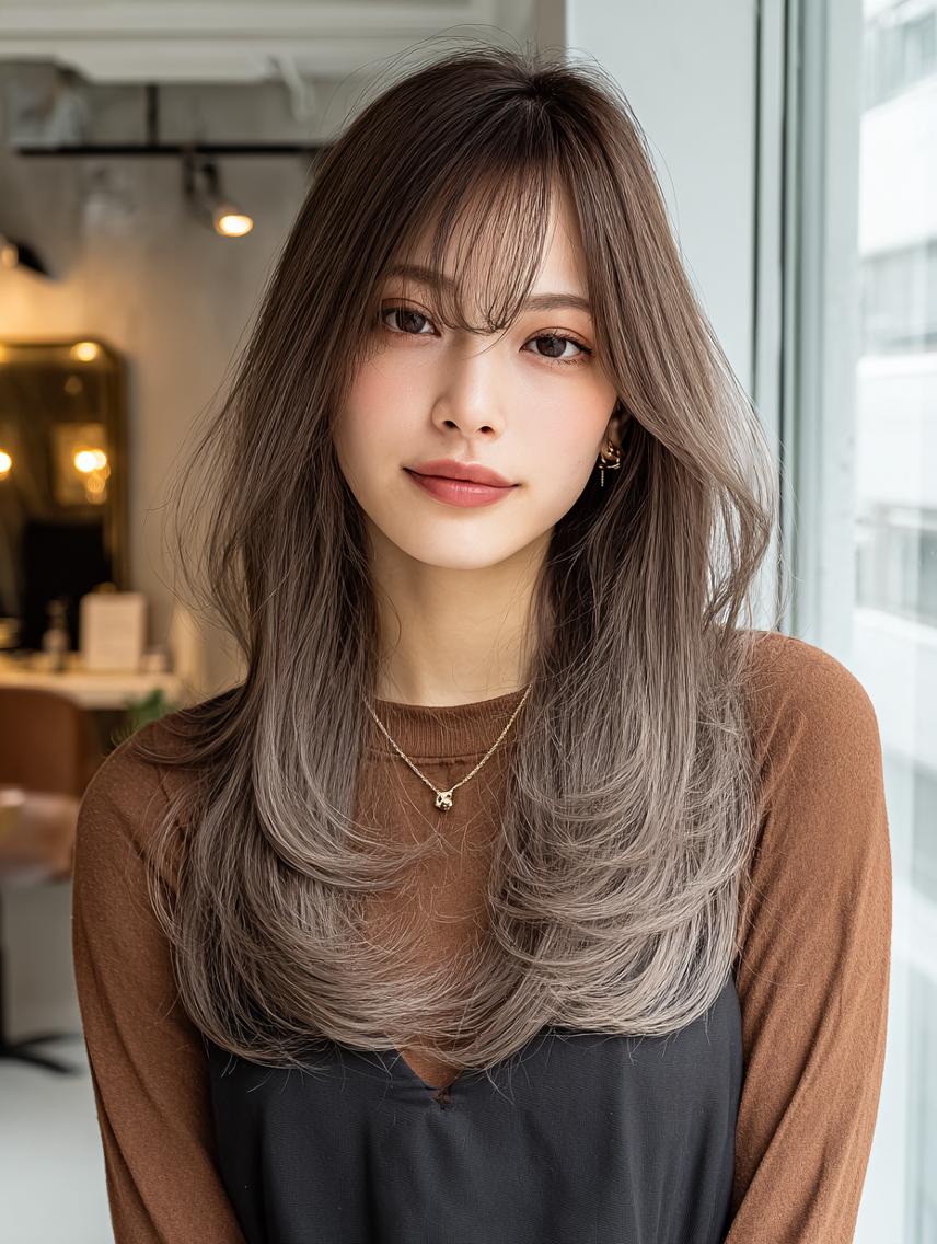 セミロング 🍒暖色×ハイトーン ×デザイン✨まなりのヘアスタイル