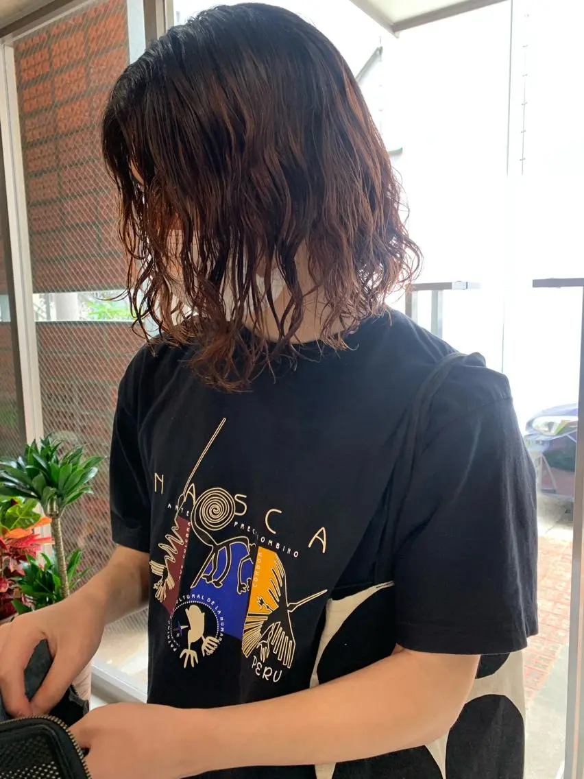 ミディアム パーマ カット パーマ トリートメント ボブパーマコテ巻き風 パーマNo1深江秀平のヘアスタイル