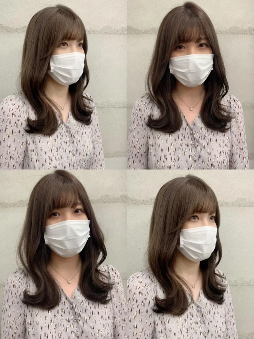 ミディアム カラー イヤリングカラー グレージュ インナーカラー くびれヘア 髪質改善 カット ヘアカラー トリートメント 透明感/オリーブ/ グレージュ/YUKAのヘアスタイル