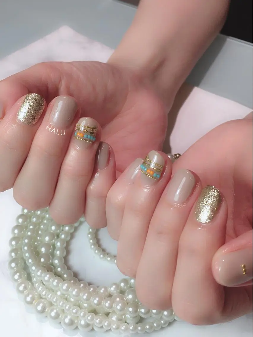 ネイル ブルー オレンジ シンプルネイル HALU ハルのネイルデザイン