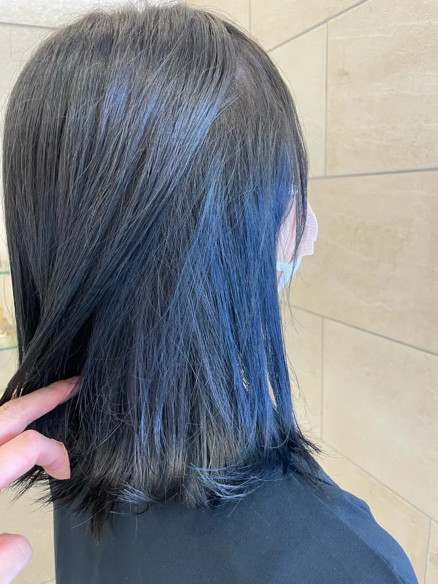 ミディアム カラー ブルーカラー インナーカラー ネイビーカラー ボブ/ショート /パーマ/shinのヘアスタイル