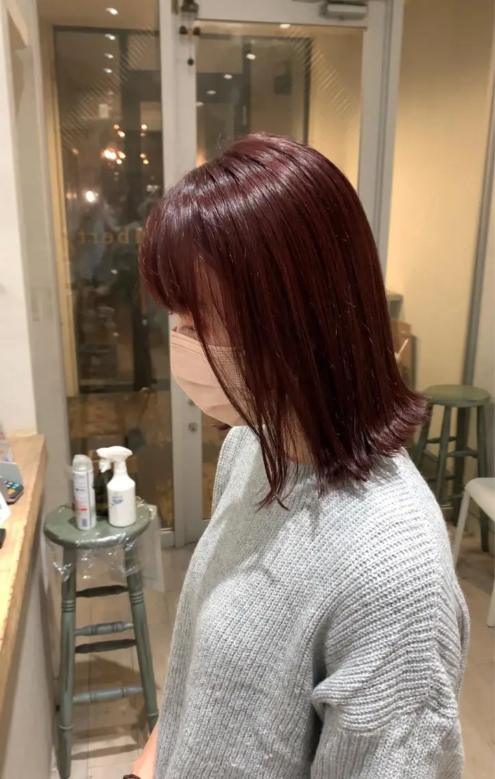 ミディアム カラー ボルドーカラー ボブ 外ハネヘア メンズ指名多数!! 田島史也のヘアスタイル