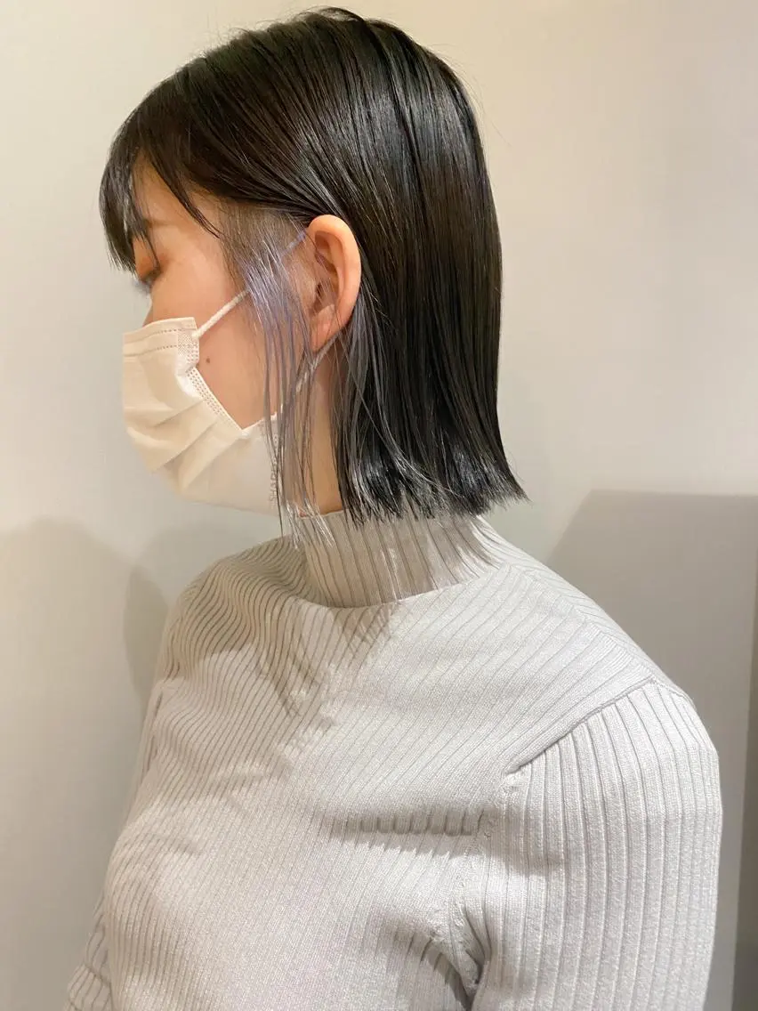 ショート カラー 黒髪 ブリーチ ブルーカラー ブルーブラック ハイライトカラー 板谷みさき /似合わせBobのヘアスタイル