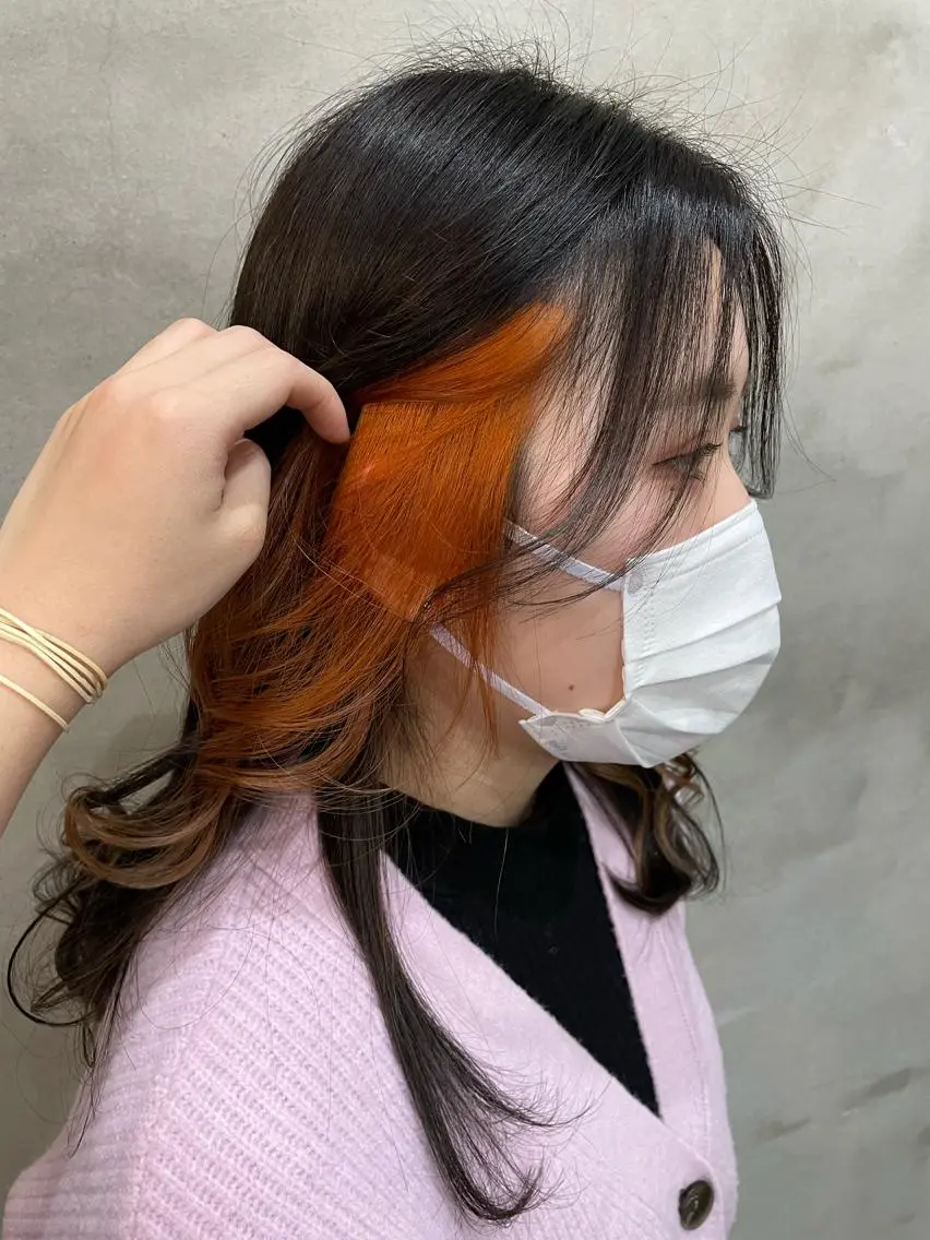セミロング カラー ヘアアレンジ オレンジ ヘアカラー トリートメント 【ピンク/韓国ヘア/ ヘアセット】亜海のヘアスタイル