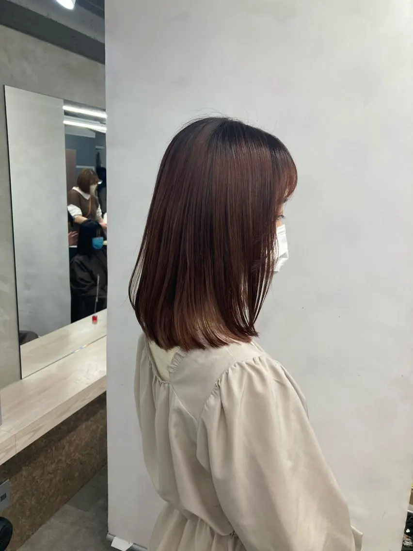 ミディアム カラー ピンクカラー ヘアカラー トリートメント ブリーチ&似合せボブ 田中寛十のヘアスタイル
