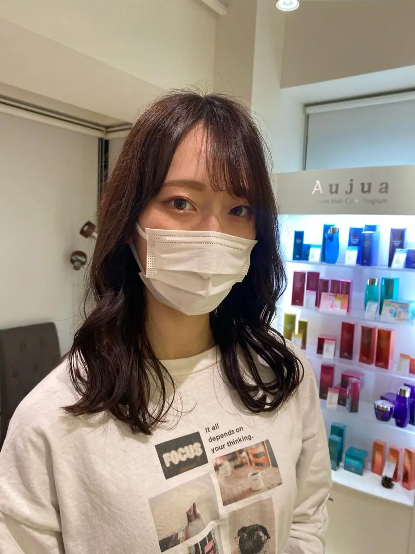 ミディアム カラー アッシュ ラベンダーカラー ラベンダーアッシュ 長妻莉央/縮毛矯正 髪質改善カラーのヘアスタイル