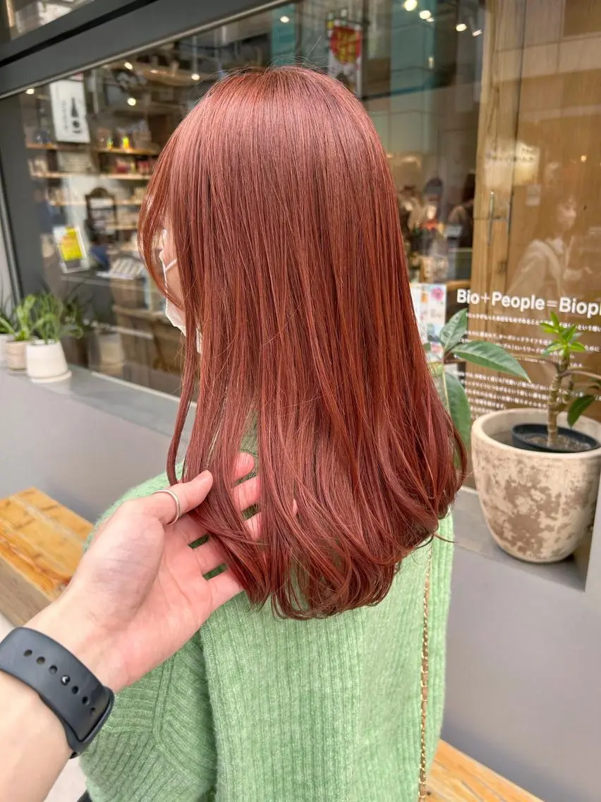 セミロング カラー オレンジ カット ヘアカラー トリートメント HIROKI ”博多 /ボブのヘアスタイル