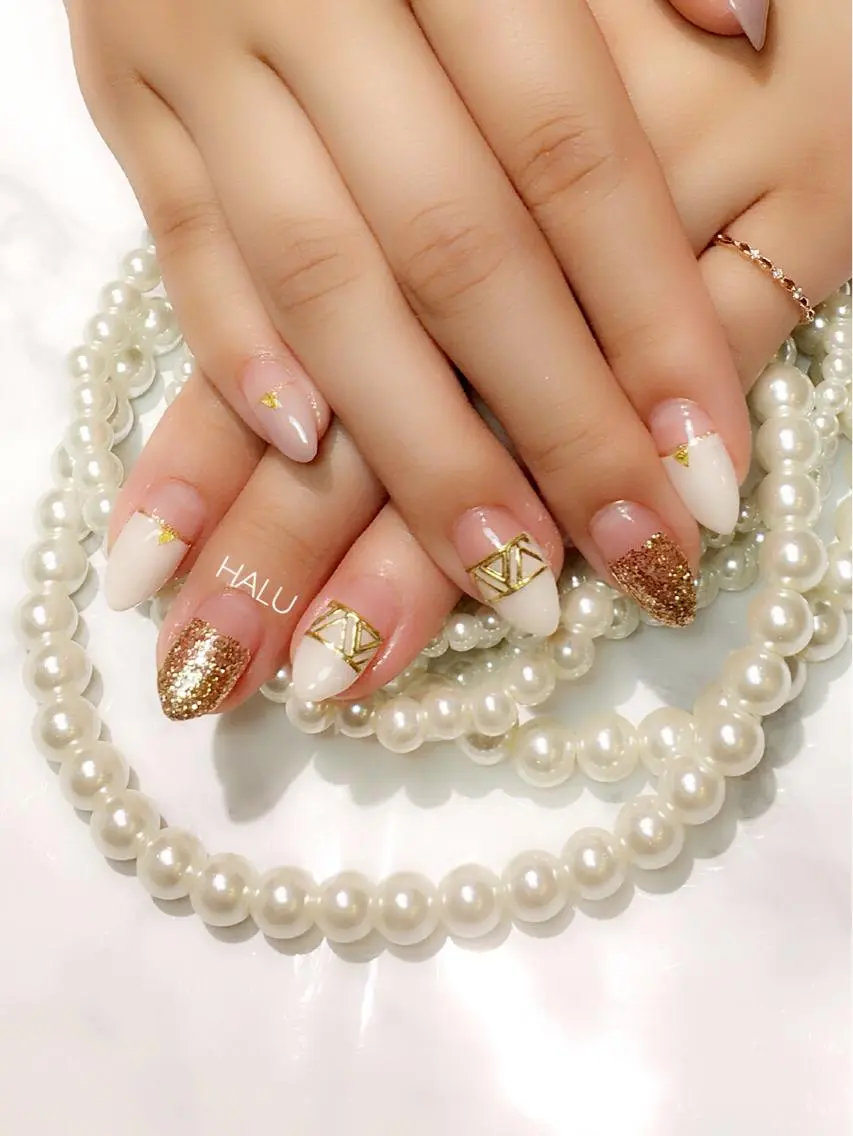 ネイル クリアネイル ゴールド 春ネイル HALU ハルのネイルデザイン
