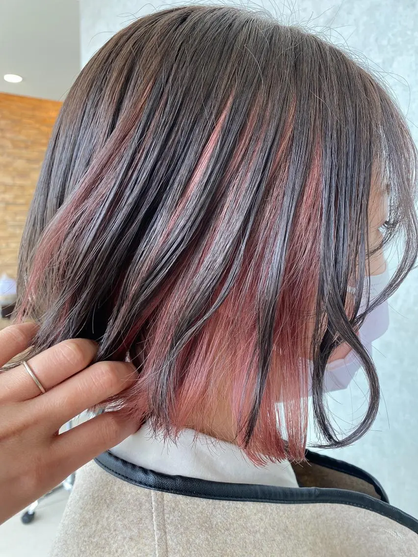 ショート カラー インナーカラー ピンクカラー ボブ ヘアカラー トリートメント 浦口友華 ♡  暖色系カラーのヘアスタイル