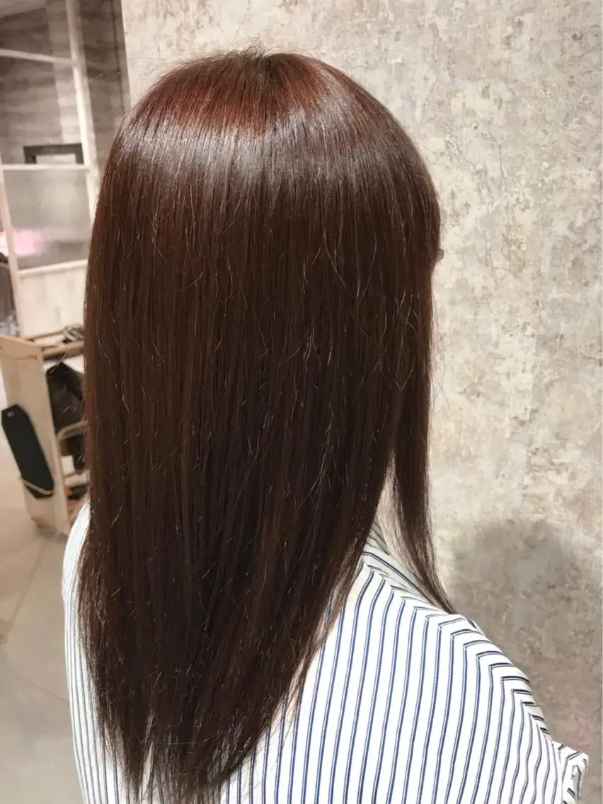 セミロング カラー パーマ ブラウンカラー ピンクカラー ピンクブラウン ストレートパーマ Blanco Color&Careのヘアスタイル