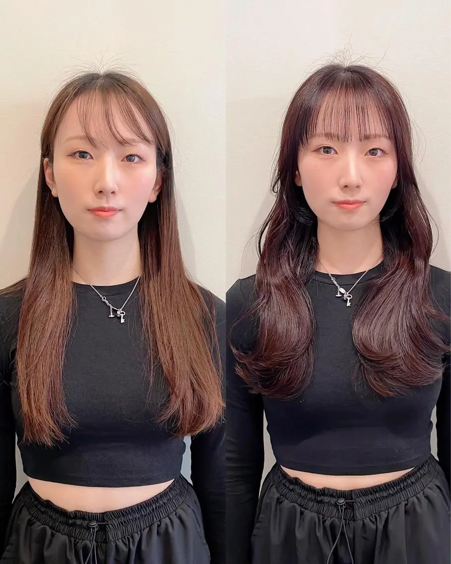 セミロング カット ヘアカラー トリートメント 🌹ハッシュカット、 レイヤー韓国ヘア🌹のヘアスタイル