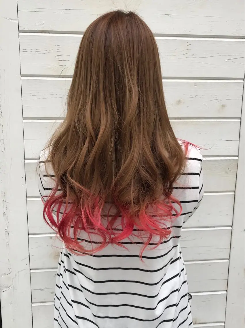 ロング カラー ヘアアレンジ アッシュ ベージュカラー ピンクカラー GLOSS 心斎橋 山上のヘアスタイル