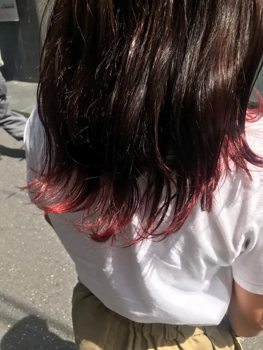 セミロング カラー ブリーチ ピンクカラー 色落ちまでキレイに！ ！女性サロンのヘアスタイル