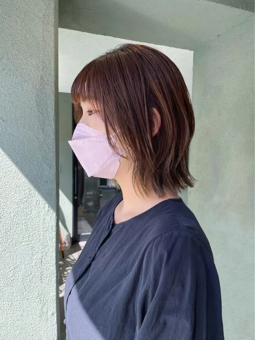 ミディアム カラー ウルフカット カット ヘアカラー トリートメント HIROKI ”博多 /ボブのヘアスタイル