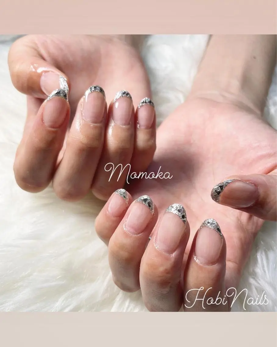 ネイル フレンチネイル ガラスフレンチ Momo nailsalonのネイルデザイン