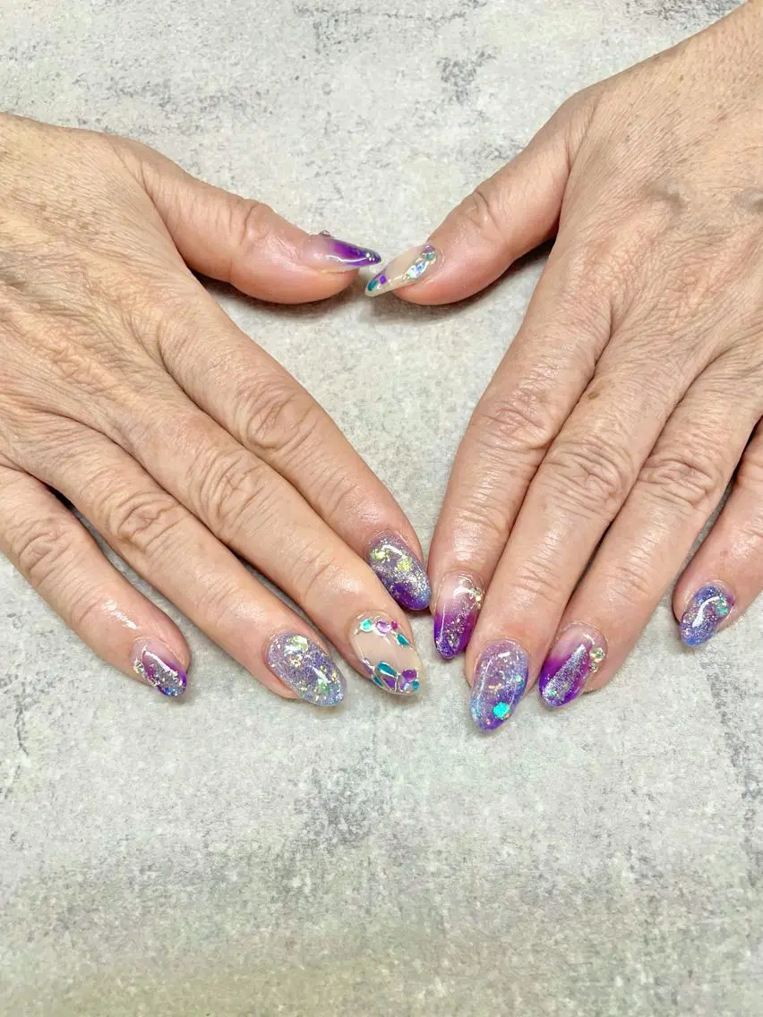 ネイル マグネットネイル ネイビー パープル ハンドネイル ハンドケア FASTNAIL PLUS 新宿店のネイルデザイン
