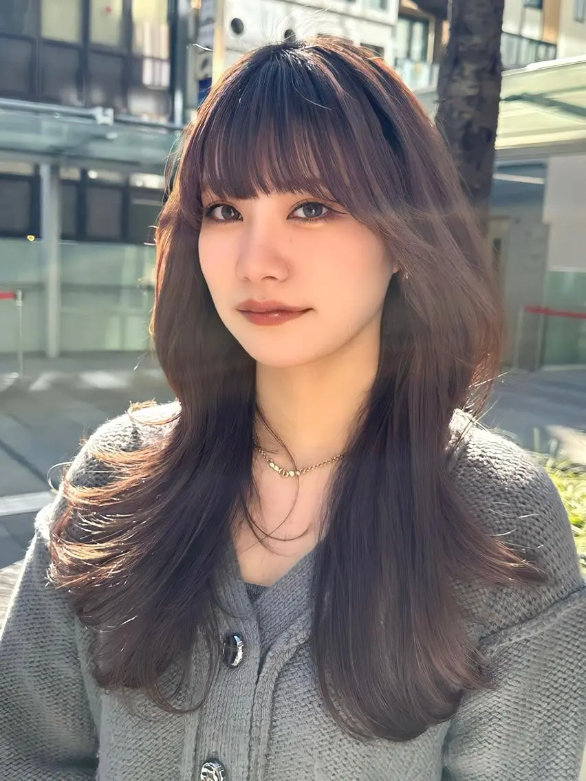 セミロング カラー エギョモリ 顔まわりレイヤー 顔周りカット ヨシンモリ 韓国風ヘア 顔周り特化/韓国ヘア /レイヤー/吉野幸大のヘアスタイル