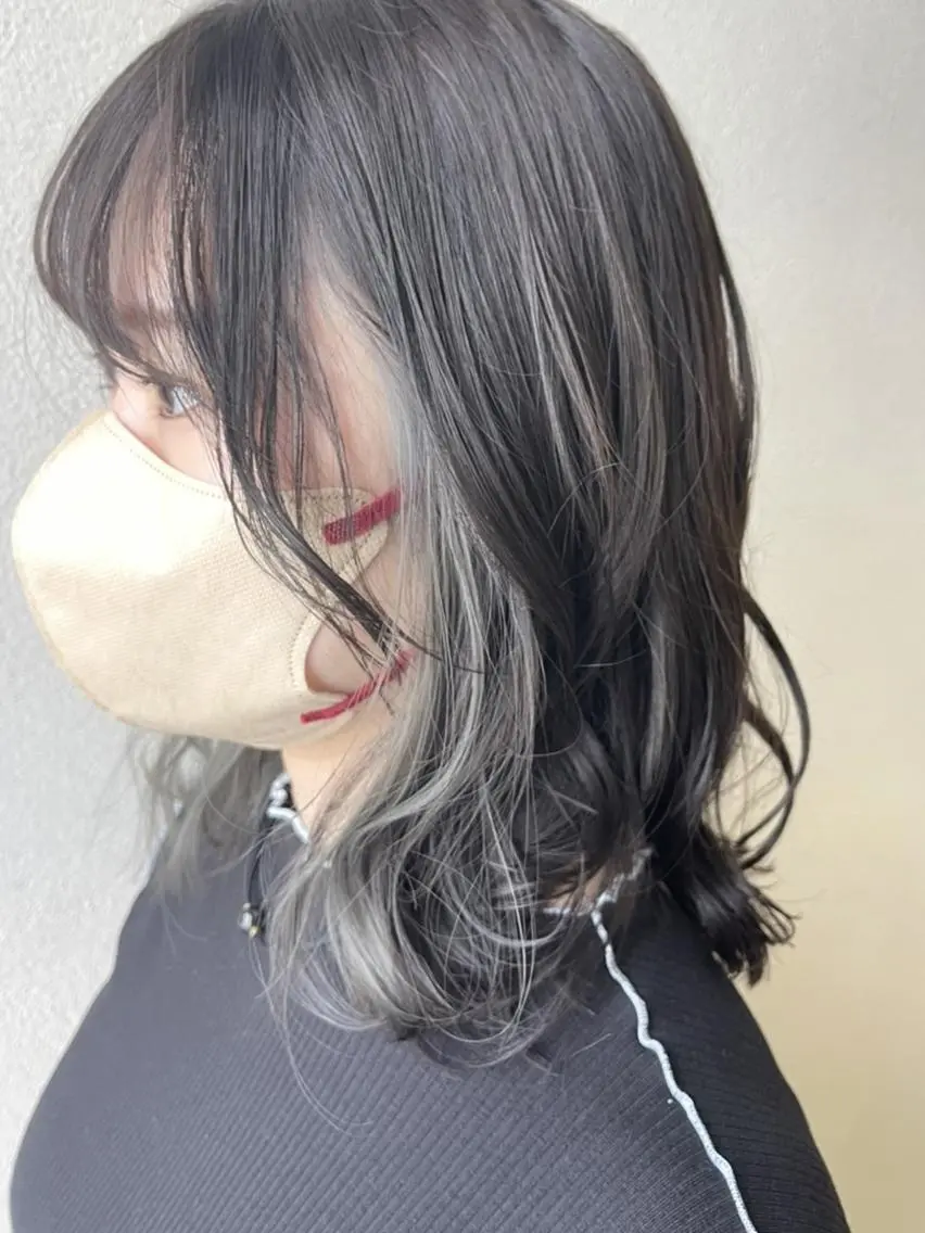 セミロング カラー イヤリングカラー グレージュ ミント Owl hairのヘアスタイル