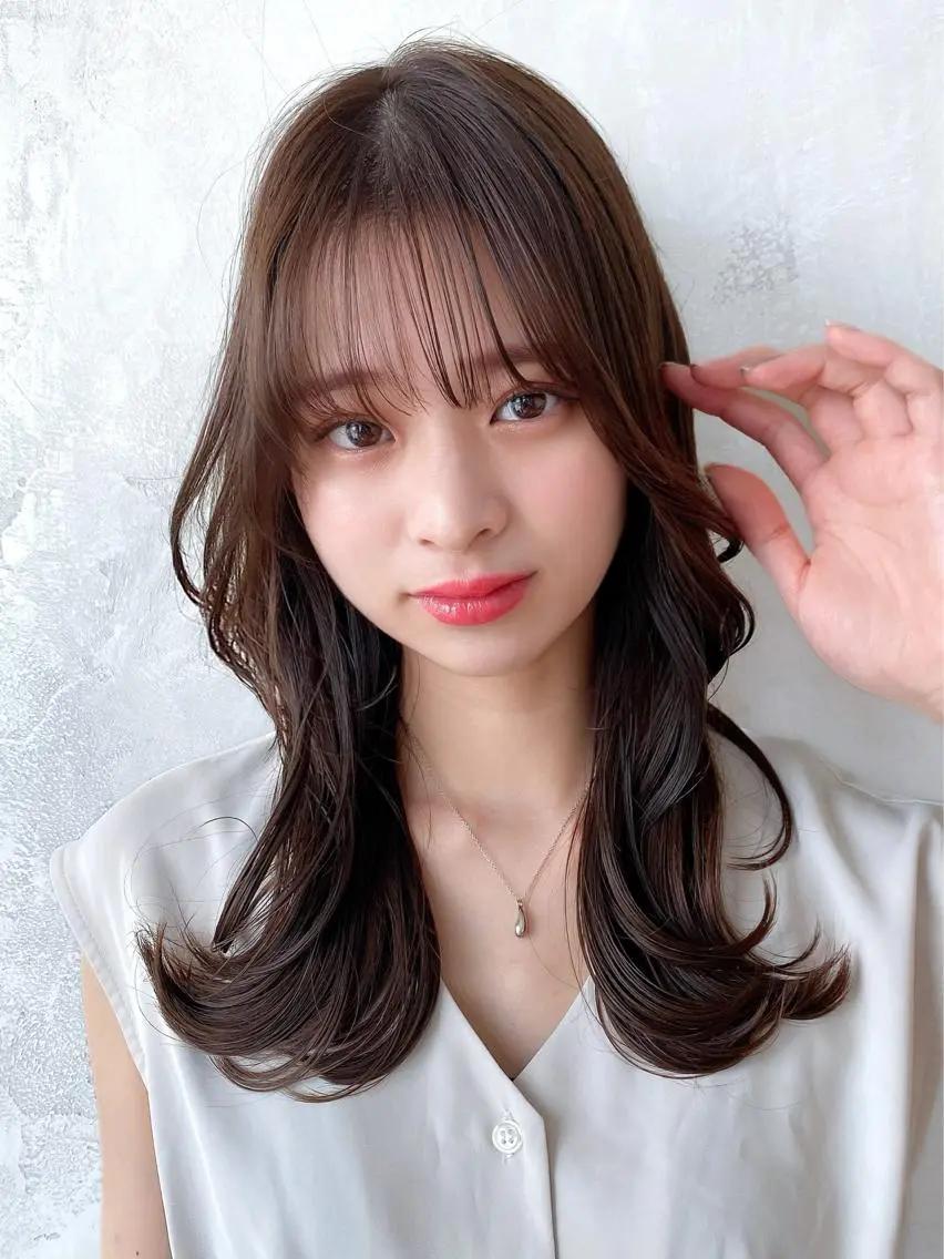 セミロング カラー ベージュカラー ブラウンカラー ブラウンベージュ くびれヘア 顔周りカット 顔周り/くびれヘア 韓国ヘア💕風間るなのヘアスタイル