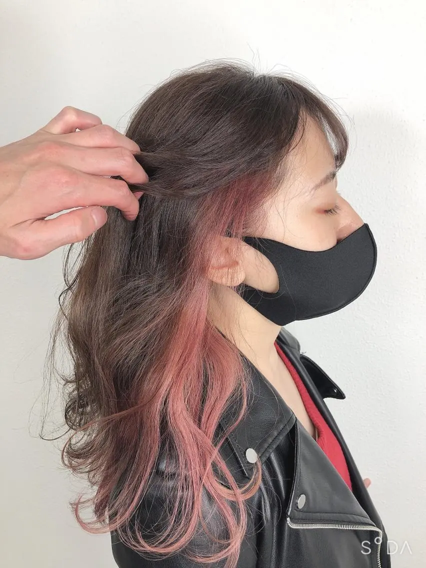 セミロング ピンクブラウン ヘアカラー Rubik難波樽本 譲二のヘアスタイル