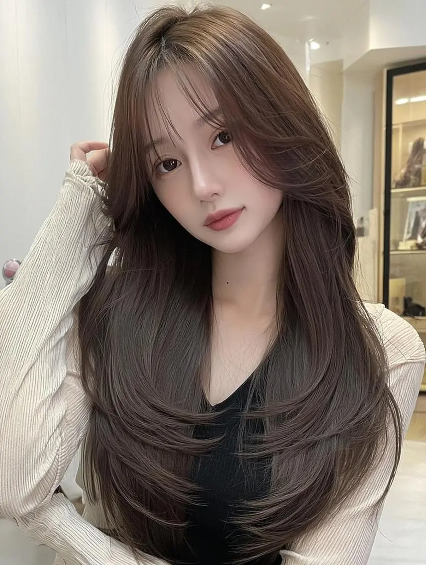 セミロング 顔周りカット 髪質改善 韓国風ヘア レイヤーカット カット ヘアカラー FOCUS JAPAN4のヘアスタイル