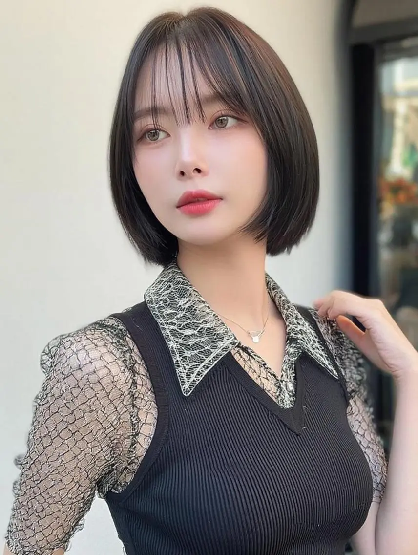 ミディアム 顔周りカット 髪質改善 韓国風ヘア レイヤーカット ヘアカラー トリートメント FOCUS JAPAN4のヘアスタイル
