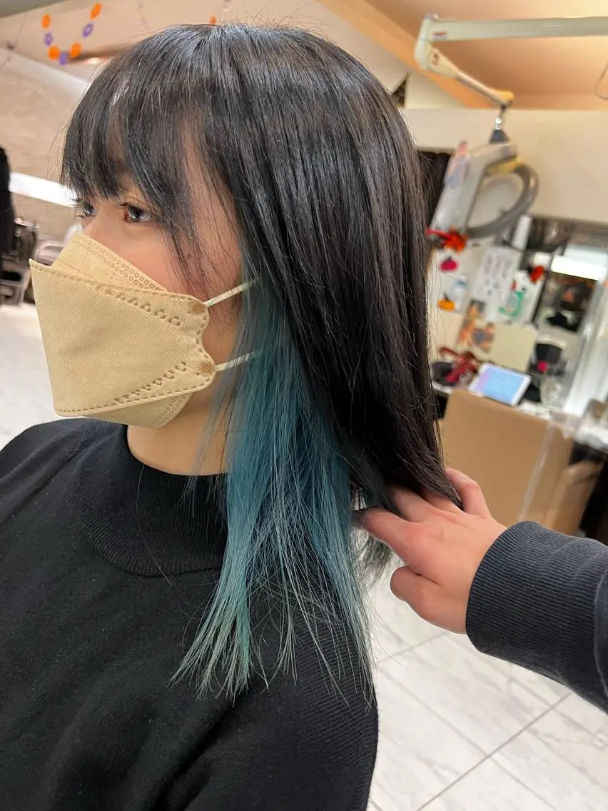 ミディアム カラー ヘアアレンジ ブリーチ ブロンド ミント 🔶似合わせセンター パート/ヤス🔶のヘアスタイル