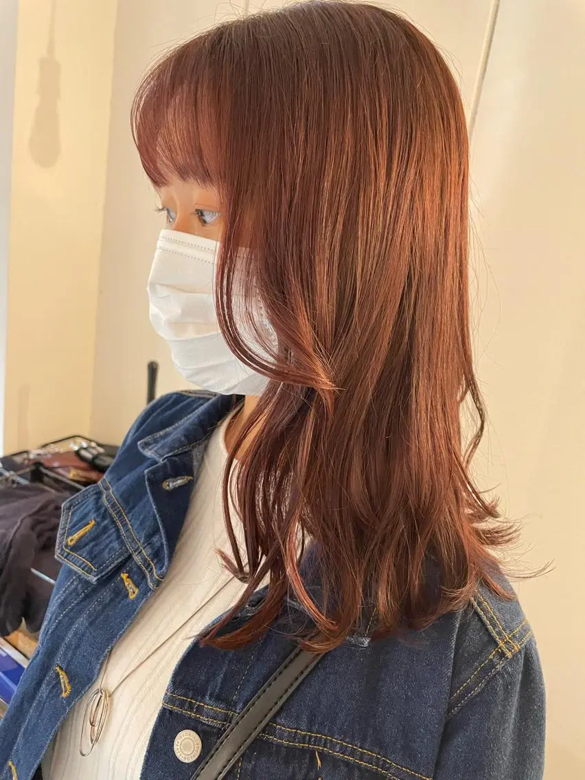 セミロング カラー ピンクカラー 京都美容師 塩のヘアスタイル