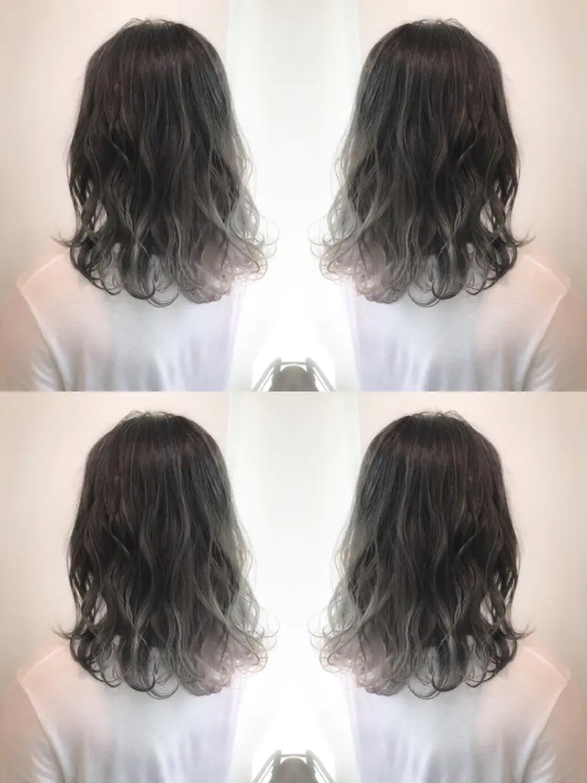 ミディアム カラー ブリーチ ダークグレー ダークグレージュ グレージュ シルバー 透明感カラー/ レイヤー　YUKAのヘアスタイル