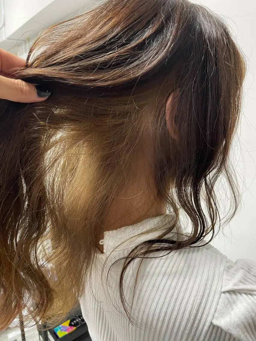セミロング カラー ヘアアレンジ ダブルカラー インナーカラー 縮毛矯正/髪質改善/ ブリーチ毛/木元渓太のヘアスタイル