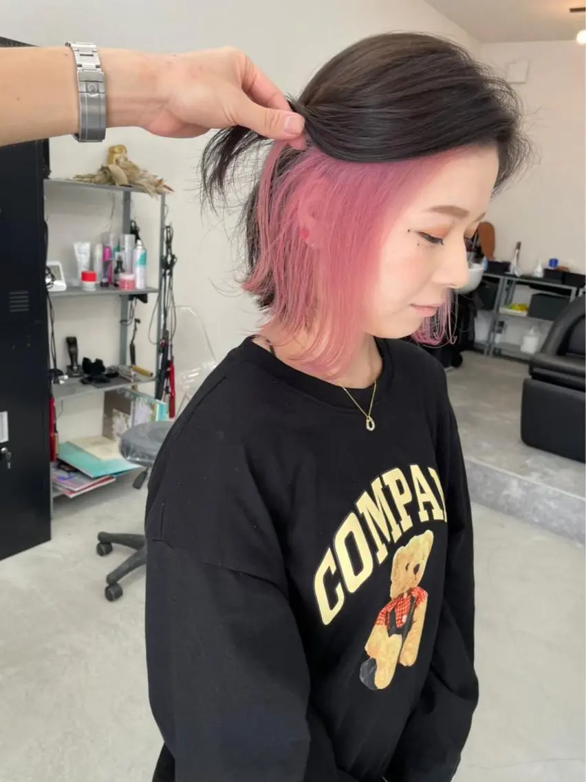 ミディアム カラー パーマ ヘアアレンジ ネイル マツエク・マツパ アイブロウ ショートボブ ミディアムパーマ バレイヤージュ ブリーチ ケアブリーチ カラー特化サロン大阪 ルービック江坂/新城のヘアスタイル