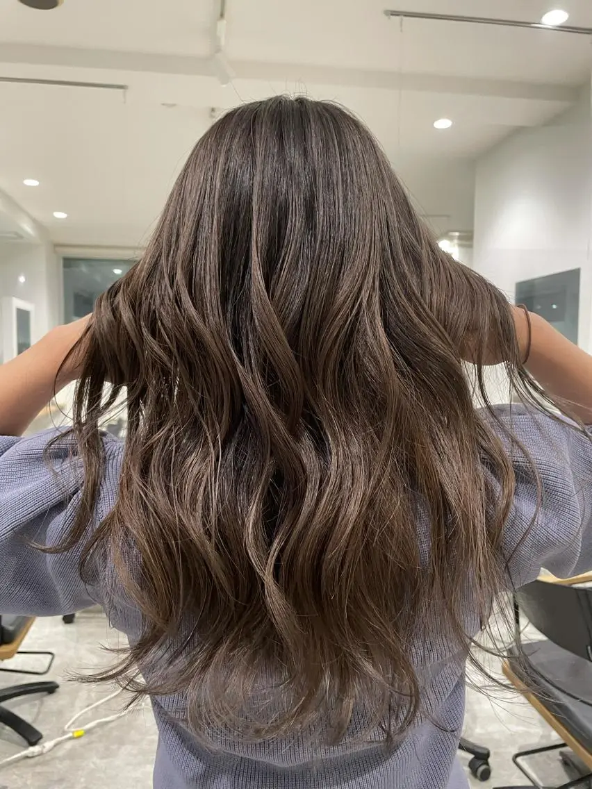 ロング カラー アッシュ ベージュカラー オレンジ イエローカラー 京都美容師 塩のヘアスタイル