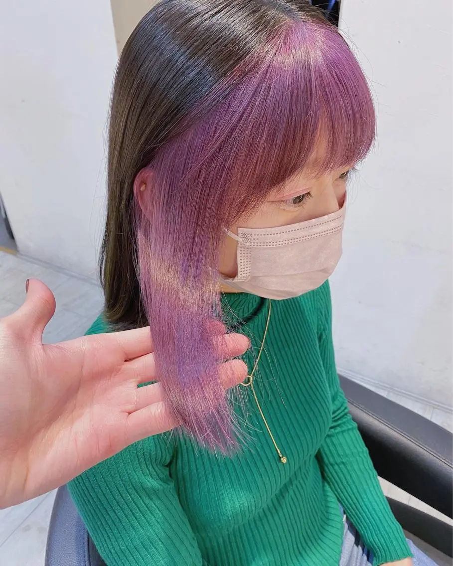 ミディアム カラー インナーカラー ラベンダーカラー ピンクカラー ピンクラベンダー 鈴木/ボブ/ ミルクティー/ピンクのヘアスタイル