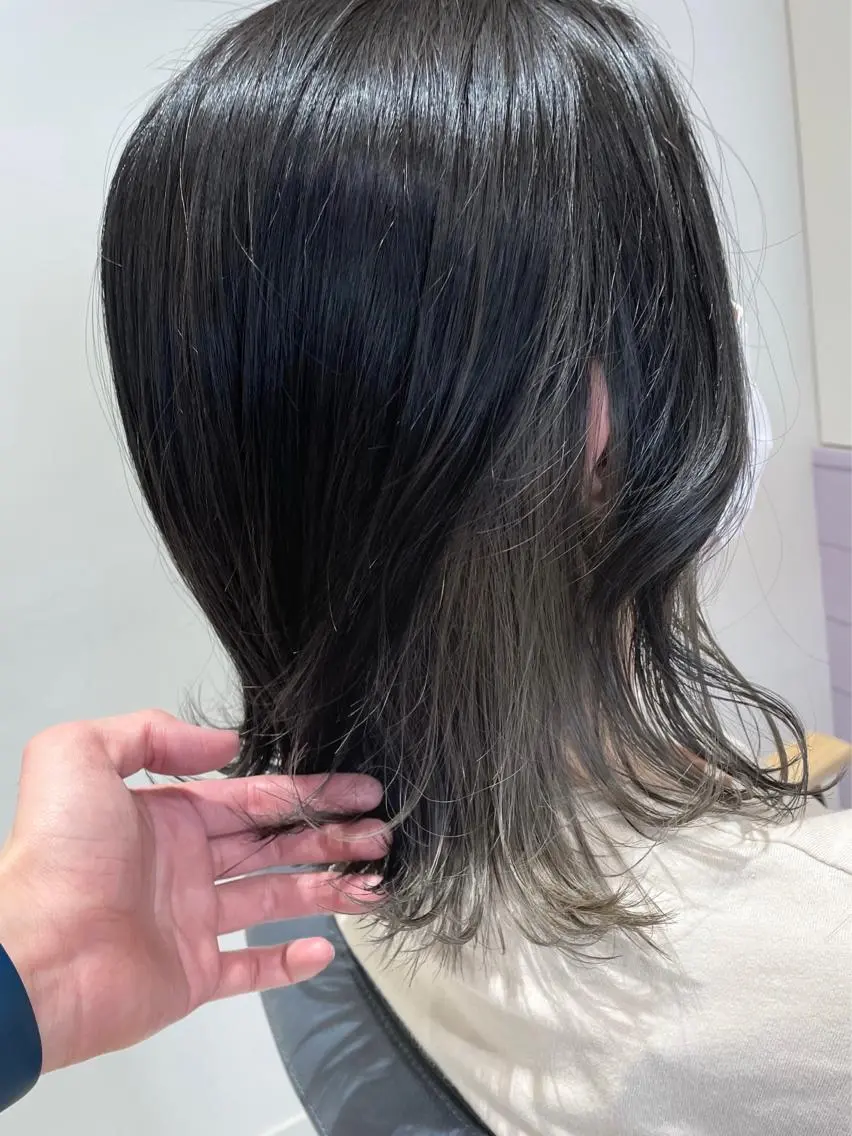 ミディアム カラー アッシュ バレイヤージュ ベージュカラー ブリーチ ブルーカラー 新宿御苑前/ボブ 髪質改善Ryuseiのヘアスタイル
