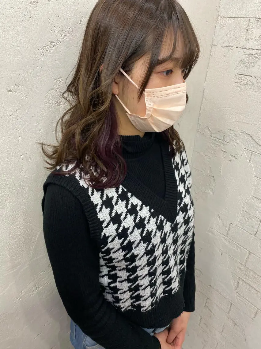 ミディアム カラー インナーカラー ヘアカラー グレージュ達人/赤み 消し/ブリーチ/岩崎のヘアスタイル