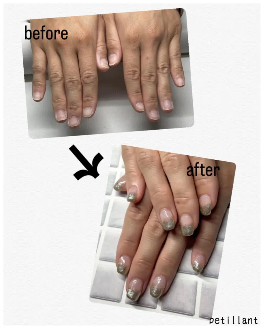 ネイル ジェルネイル グラデーション ラメ(グリッター) ハンドネイル ハンドケア nail salon petillantのネイルデザイン