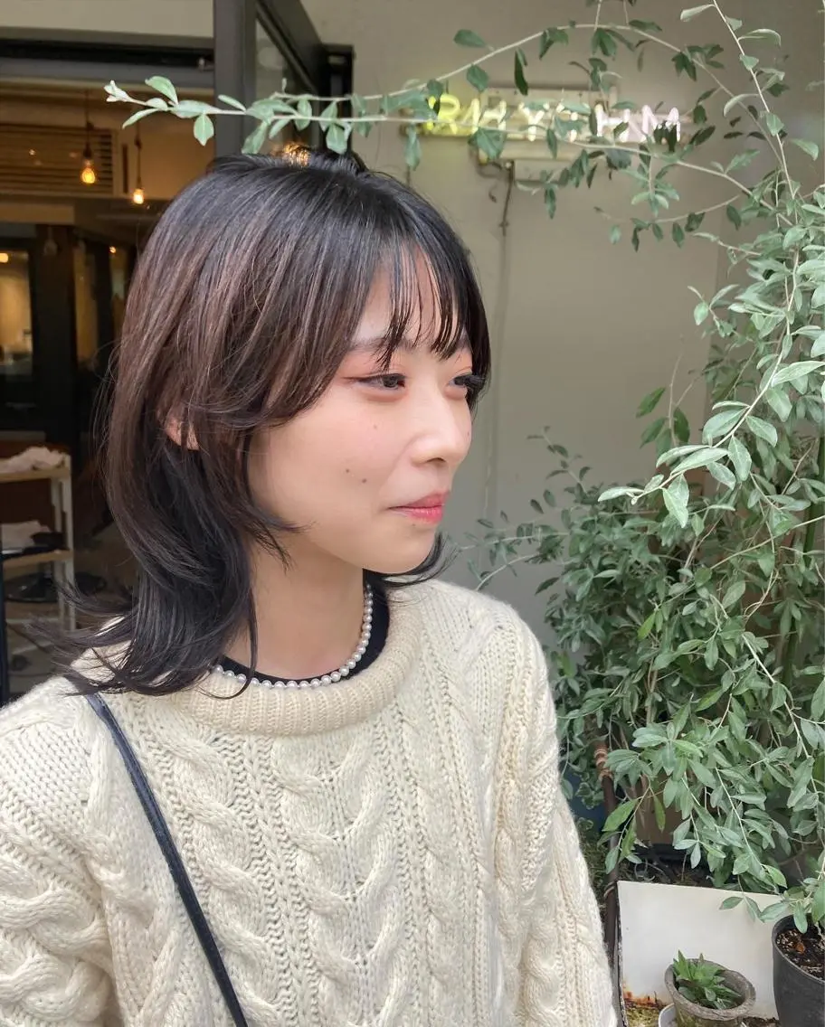 ミディアム ミディアムパーマ ボブ ハイライト 姫カット おくれ毛 ✂︎岡根 京花✂︎のヘアスタイル
