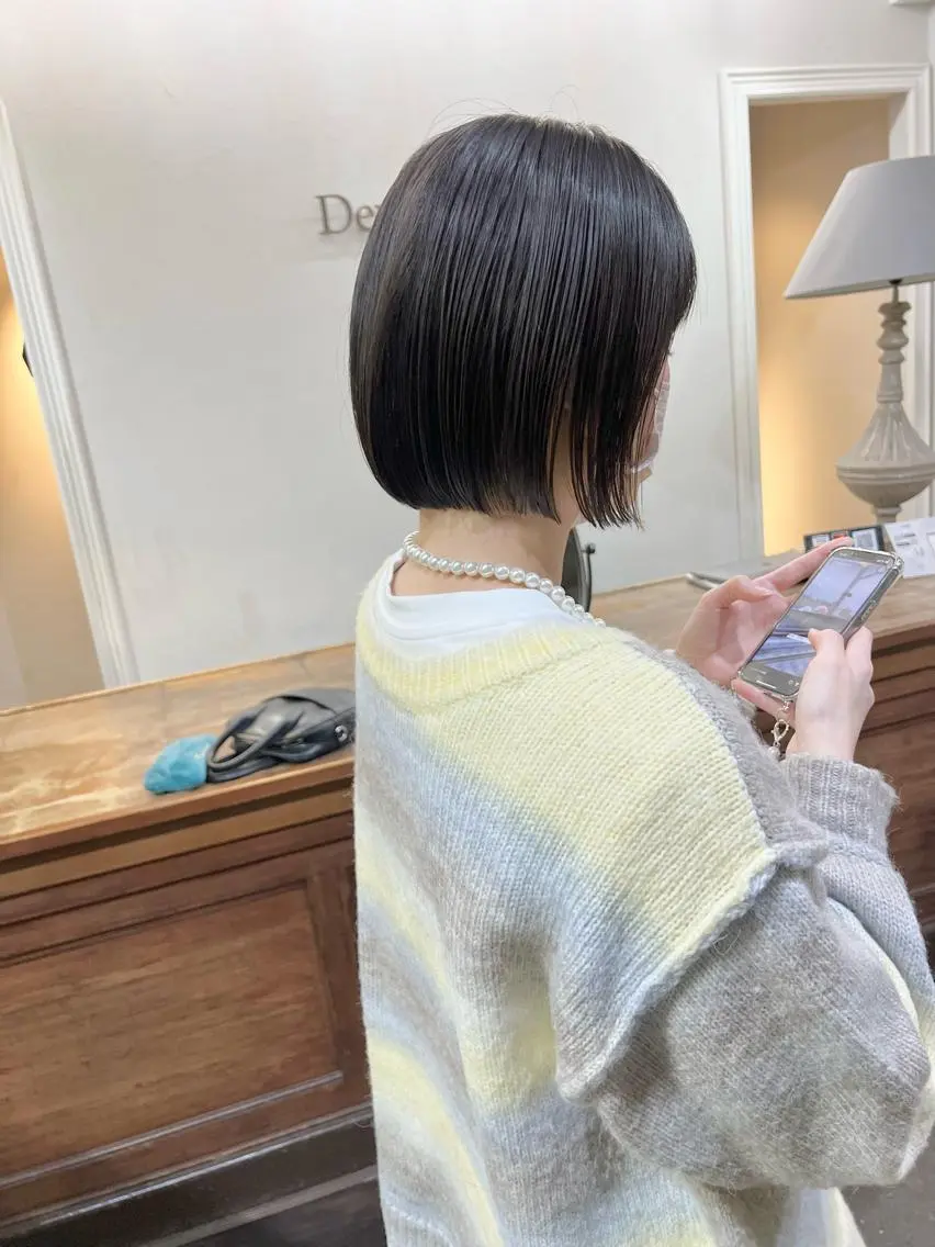ショート 切りっぱなしボブ ボブ 酸性ストレート カット 縮毛矯正 千葉 郁也のヘアスタイル