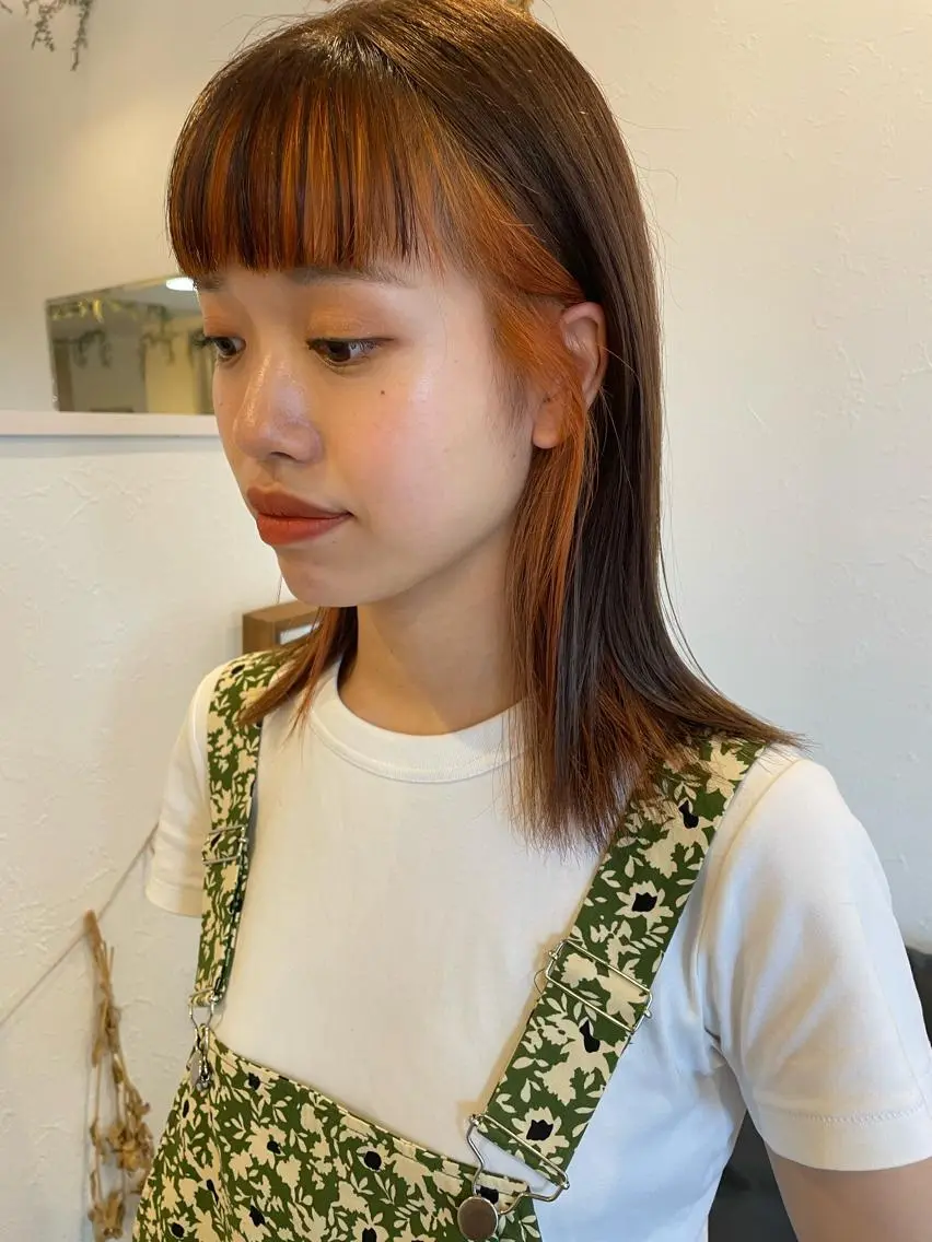 ミディアム カラー ミストバング  フェイスフレーミング オレンジ ヘアカラー m ā l o.🌷 サカモトマイコのヘアスタイル