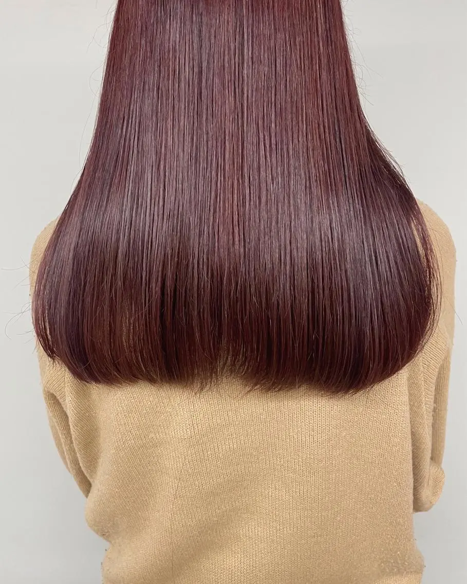 ロング カラー パープルカラー レッドカラー 髪質改善×美髪矯正 艶髪カラー 阪口のヘアスタイル