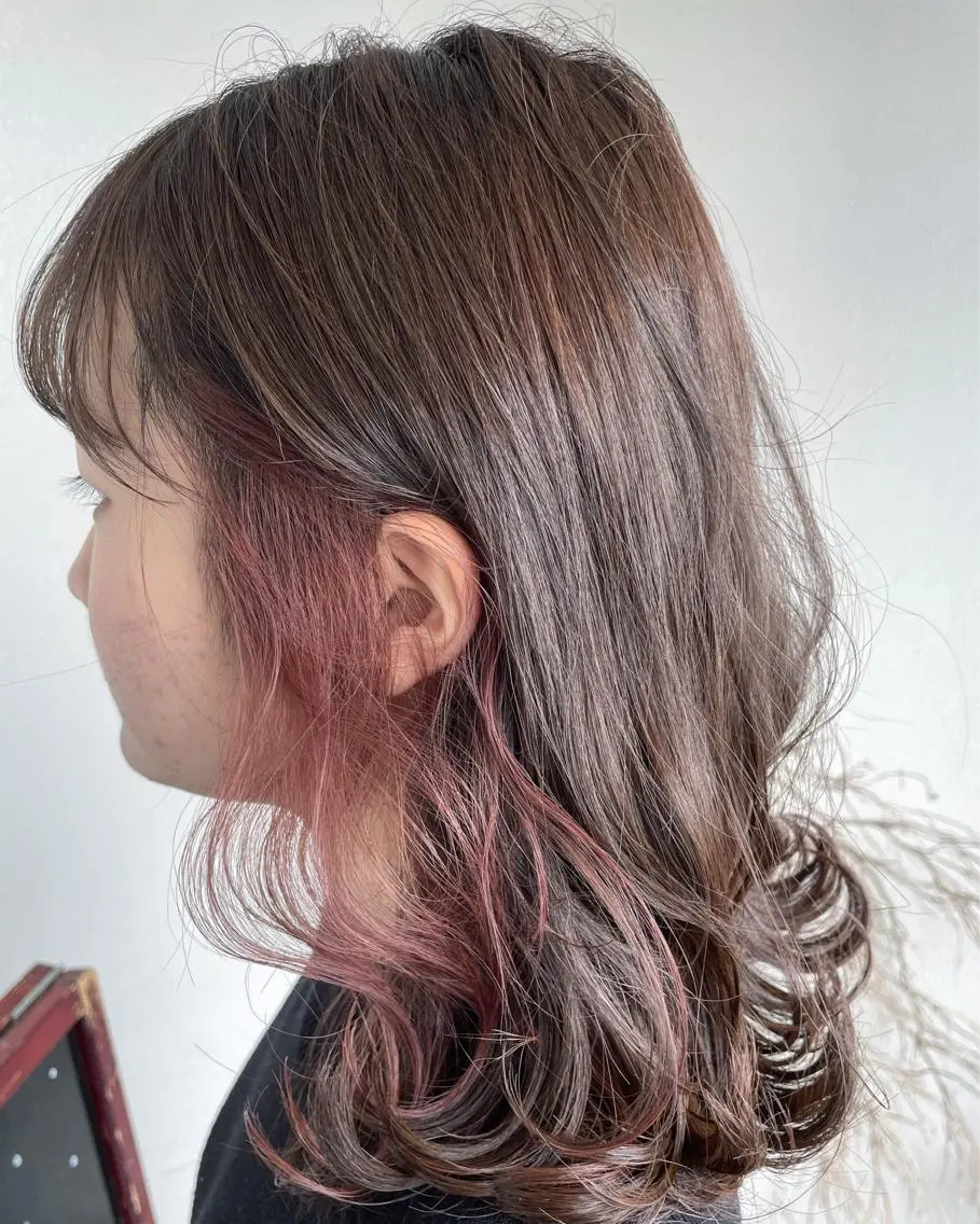 セミロング カラー ボルドーカラー イヤリングカラー ピンクカラー 大嶋 宏隆のヘアスタイル