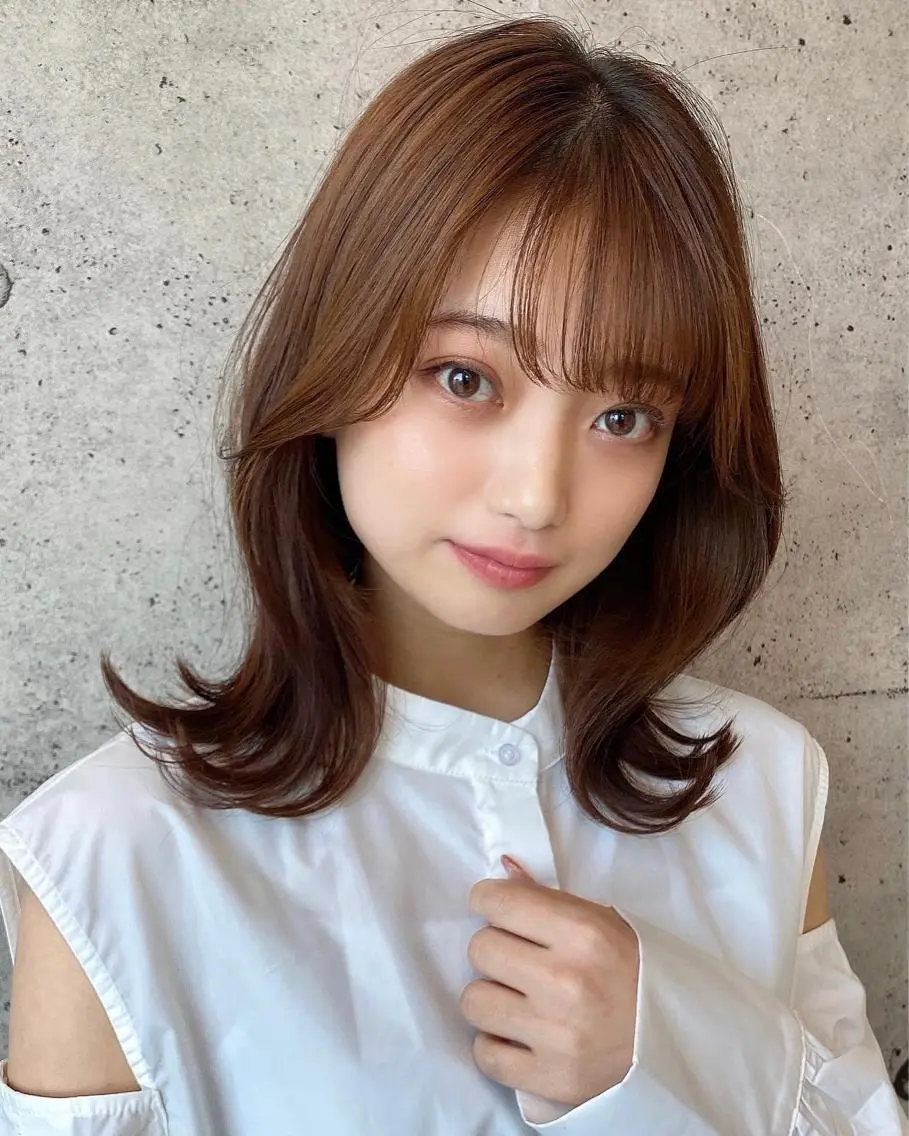 ミディアム くびれヘア 髪質改善 縮毛矯正 🧡くびれヘア/前髪 顔周り🧡久原結衣のヘアスタイル