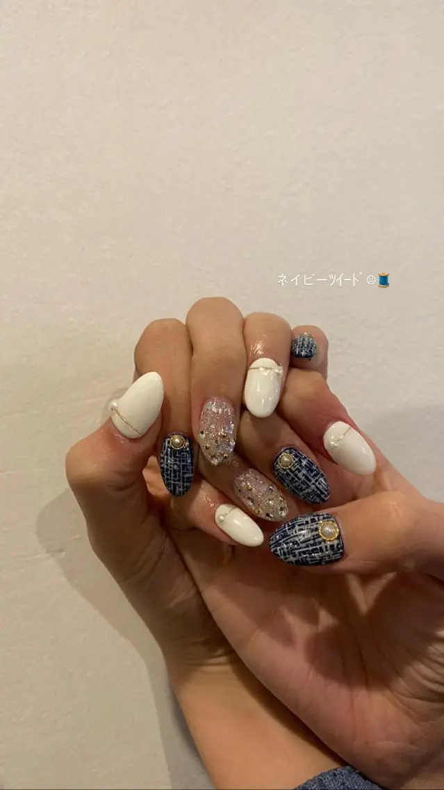 ネイル ツイードネイル ハンドネイル 🧸熊谷 かほ🧸のネイルデザイン