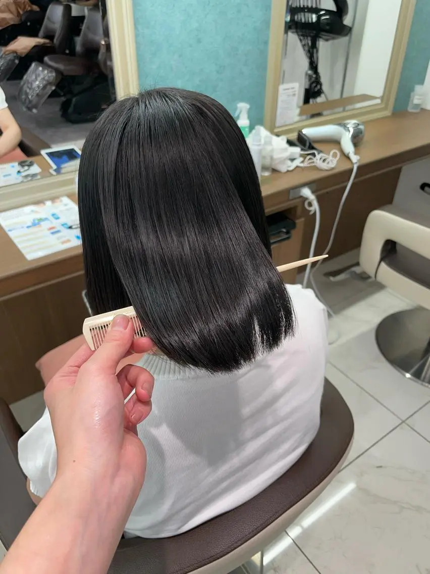 ミディアム パーマ ボブ 縮毛矯正 トリートメント 店長福島成美/髪質 改善縮毛矯正/カラーのヘアスタイル