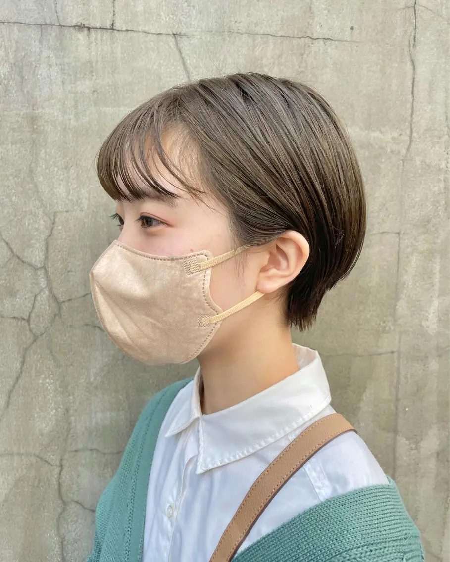 ショート カラー パーマ ヘアアレンジ ブリーチ ブリーチなしカラー オリーブカラー ショートヘア 髪質改善カラー&TR 縮毛矯正/弱酸性矯正のヘアスタイル